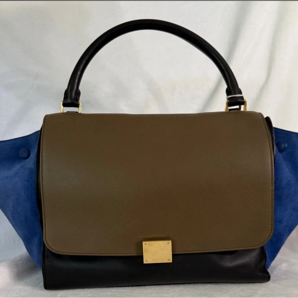 Celine Handbags - Celine Trapeze Brown, Black and Blue Shoulder Bag